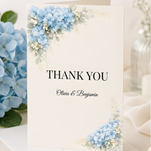 Luxe Stofblauwe Hortensia Bruiloft Bedankkaart