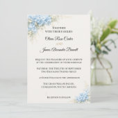 Luxe Stofblauwe Hortensia Bruiloft Kaart (Staand voorkant)