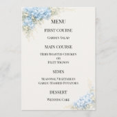 Luxe Stofblauwe Hortensia Bruiloft Menu (Voorkant)