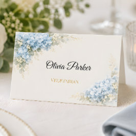 Luxe Stofblauwe Hortensia Bruiloft Plaatskaartje