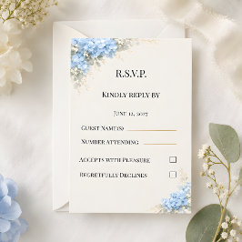 Luxe Stofblauwe Hortensia Bruiloft RSVP Kaartje