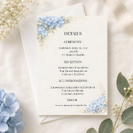 Luxe Stofblauwe Hortensia Huwelijksdetailkaart Kaart