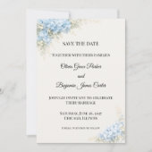 Luxe Stofblauwe Hortensia Save The Date (Voorkant)