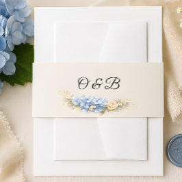 Luxe Stofblauwe Hortensia Trouwuitnodiging Uitnodigingen Wikkel