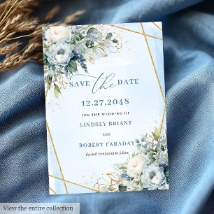 Luxe Stofblauwe Witte Gouden Pioenrozen Save The D Kaart