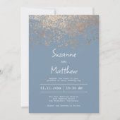 Luxe stoffige blauw roos gouden confetti bruiloft kaart (Voorkant)