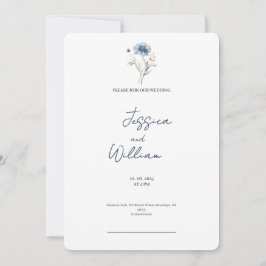 Luxe stoffige Blue Navy rozen huwelijksuitnodiging Kaart