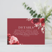 Luxe Stralende Robijnrode Rozen Bloei Trouwdetails Informatiekaartje (Staand voorkant)