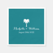 Luxe strand bruiloft servetten met palmboom logo (Voorkant)