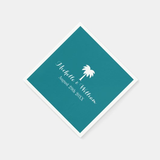Luxe strand bruiloft servetten met palmboom logo (Hoek)