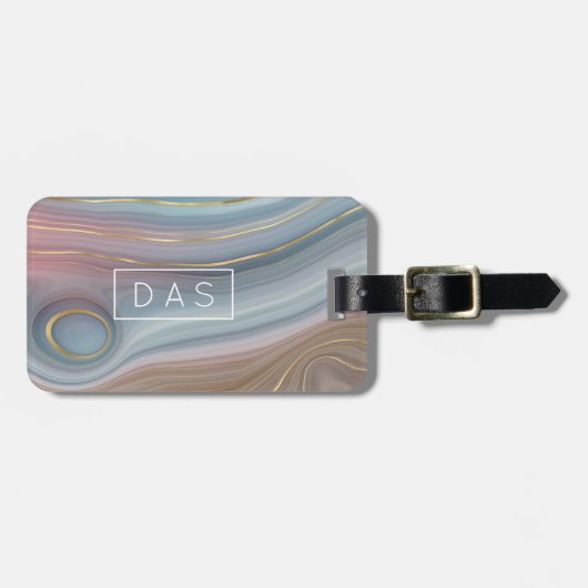 Luxe Strata | Monogram leisteen blauw aupe roze Ag Bagagelabel (Voorkant horizontaal)