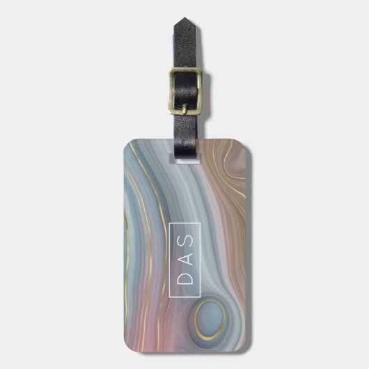 Luxe Strata | Monogram leisteen blauw aupe roze Ag Bagagelabel (Voorkant verticaal)