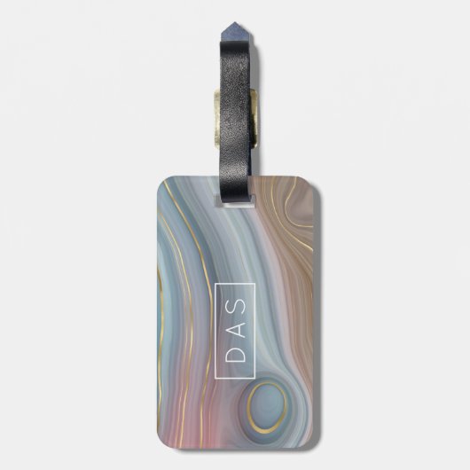 Luxe Strata | Monogram leisteen blauw aupe roze Ag Bagagelabel (Achterkant verticaal)