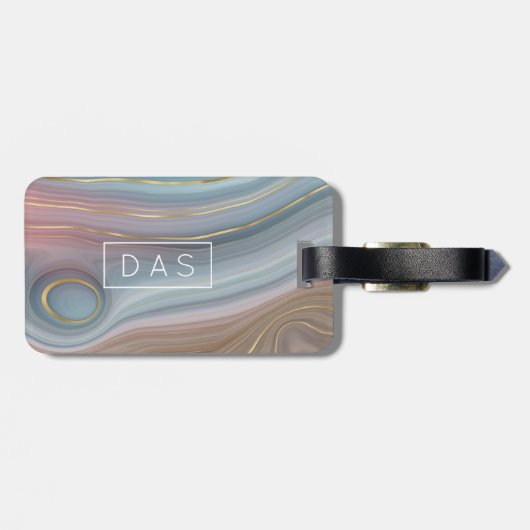 Luxe Strata | Monogram leisteen blauw aupe roze Ag Bagagelabel (Achterkant horizontaal)