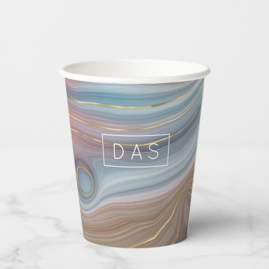 Luxe Strata | Monogram leisteen blauw aupe roze Ag Papieren Bekers (Achterkant)