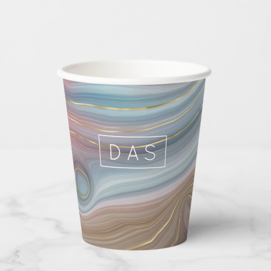 Luxe Strata | Monogram leisteen blauw aupe roze Ag Papieren Bekers (Voorkant)