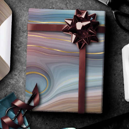 Luxe Strata | Stustblauw Taupe roze Agate Cadeaupapier