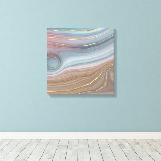 Luxe Strata | Stustblauw Taupe roze Agate Canvas Afdruk (Insitu (Houten vloer))