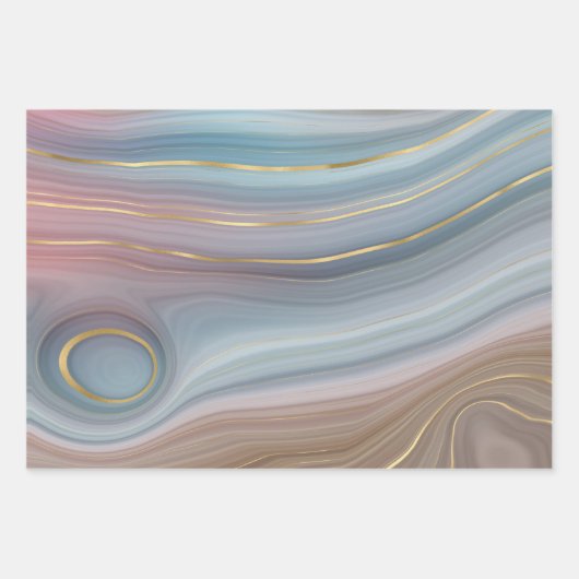 Luxe Strata | Stustblauw Taupe roze Agate Inpakpapier Vel (Voorkant 2)