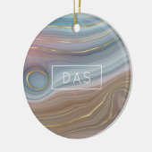 Luxe Strata | Stustblauw Taupe roze Agate Keramisch Ornament (Links)