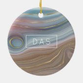 Luxe Strata | Stustblauw Taupe roze Agate Keramisch Ornament (Achterkant)