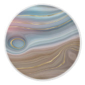 Luxe Strata | Stustblauw Taupe roze Agate Keramische Knop (Voorkant)