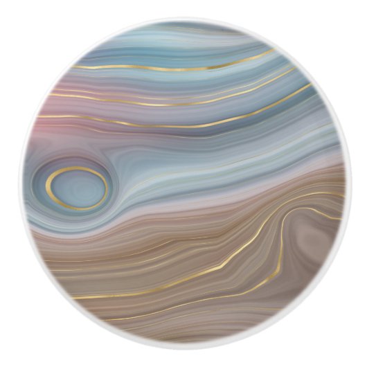 Luxe Strata | Stustblauw Taupe roze Agate Keramische Knop (Voorkant)