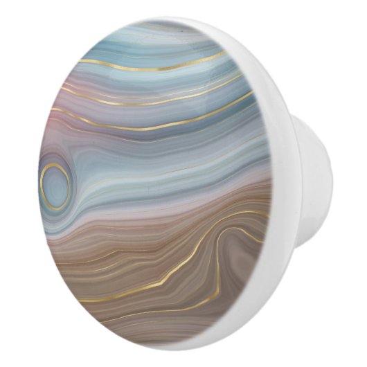 Luxe Strata | Stustblauw Taupe roze Agate Keramische Knop (Rechts)