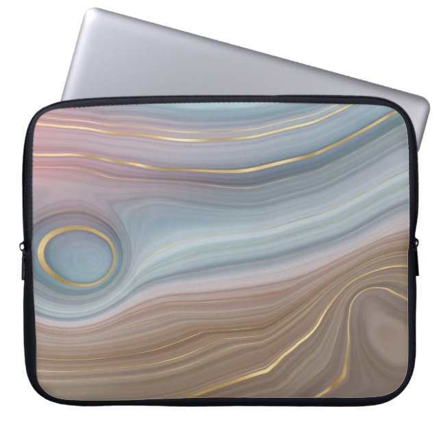 Luxe Strata | Stustblauw Taupe roze Agate Laptop Sleeve (Voorkant)