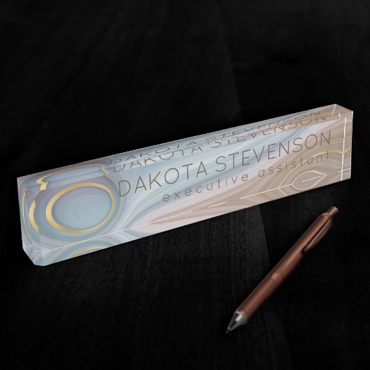 Luxe Strata | Stustblauw Taupe roze Agate Naambordje