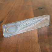 Luxe Strata | Stustblauw Taupe roze Agate Naambordje (Zijkant)