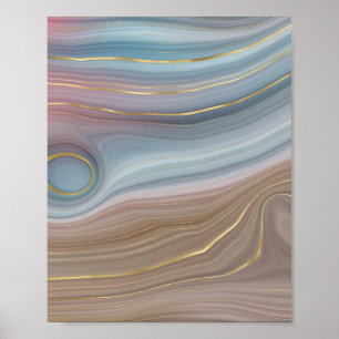 Luxe Strata   Stustblauw Taupe roze Agate Poster