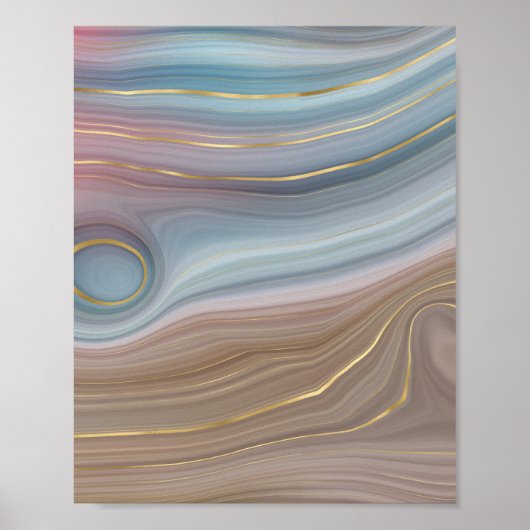 Luxe Strata | Stustblauw Taupe roze Agate Poster (Voorkant)