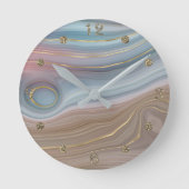 Luxe Strata | Stustblauw Taupe roze Agate Ronde Klok (Voorkant)
