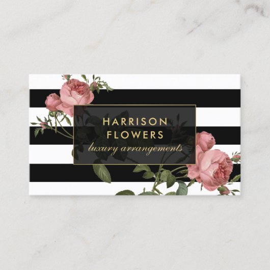Luxe  Strepen en Bloemen Visitekaartje (Voorkant)