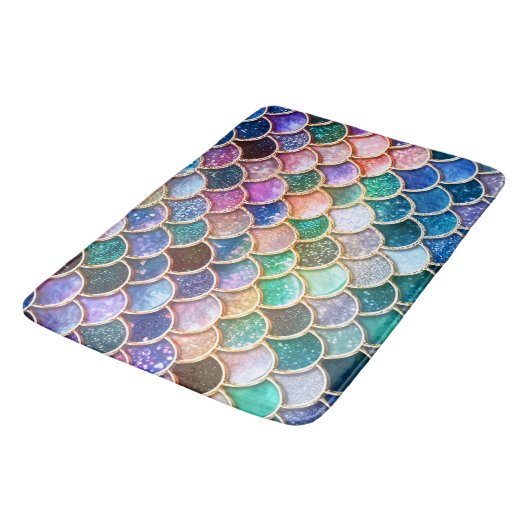 Luxe, summiere multicolor Glitter Mermaid Scales Badmat (Gekanteld)