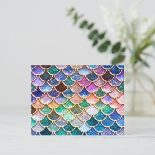 Luxe, summiere multicolor Glitter Mermaid Scales Briefkaart (Staand voorkant)