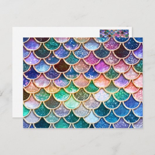 Luxe, summiere multicolor Glitter Mermaid Scales Briefkaart (Voorkant / Achterkant)