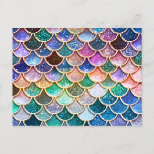 Luxe, summiere multicolor Glitter Mermaid Scales Briefkaart