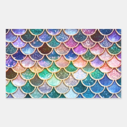 Luxe, summiere multicolor Glitter Mermaid Scales Rechthoekige Sticker (Voorkant)