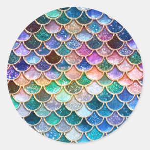 Luxe, summiere multicolor Glitter Mermaid Scales Ronde Sticker