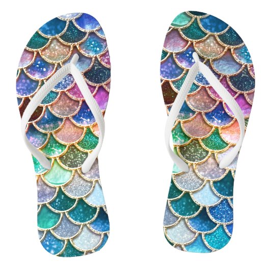 Luxe, summiere multicolor Glitter Mermaid Scales Teenslippers (Voetbed)