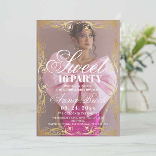 Luxe Sweet 16 Birthday Party Invitation Kaart (Staand voorkant)