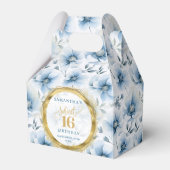 Luxe Sweet 16 Dusty Blue Gold Glitter Treat Box Bedankdoosjes (Voorkant Zijde)