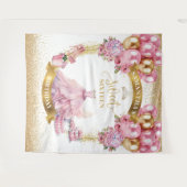 Luxe Sweet 16 Party Achtergrond Roze Gouden Glitte Wandkleed (Voorkant (horizontaal))