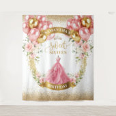 Luxe Sweet Sixteen Achtergrond Blush Rozen Glitter Wandkleed (Voorkant)