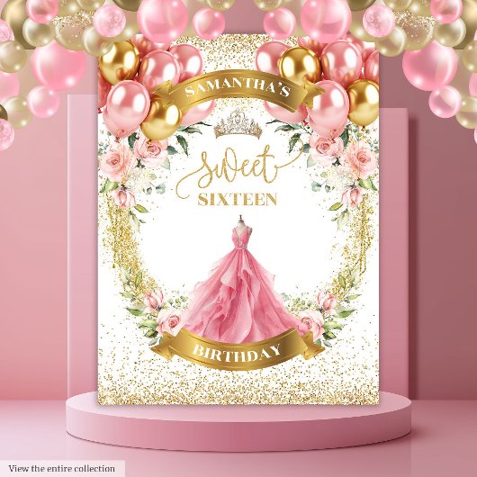 Luxe Sweet Sixteen Achtergrond Blush Rozen Glitter Wandkleed