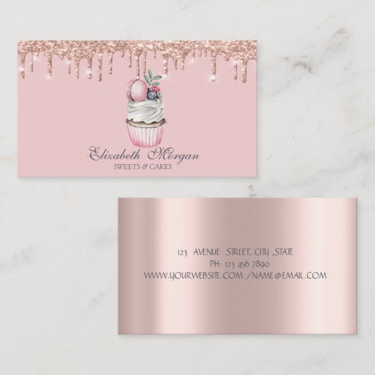 Luxe Sweets Cupcake Macaroon Roos Gold Drivers Visitekaartje (Voorkant / Achterkant)