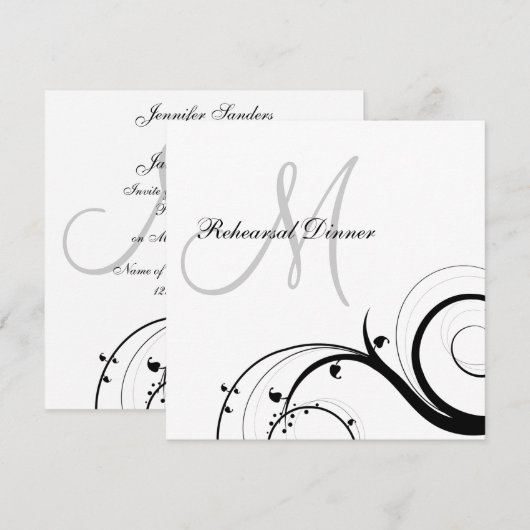 Luxe Swirl Monogram repetitie Dinner Invitations Kaart (Voorkant / Achterkant)