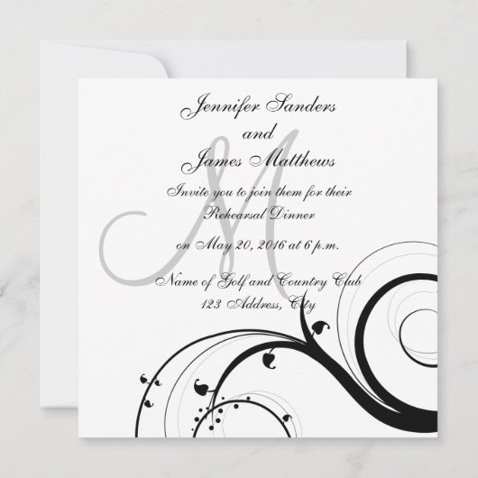 Luxe Swirl Monogram repetitie Dinner Invitations Kaart (Achterkant)